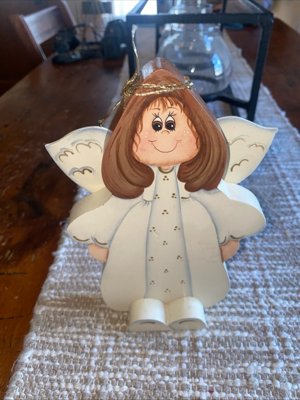 Hand-Painted White Angel Ornament – Decorative Holiday Angel